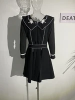 فستان بطيات للنساء ، ياقة بحار ، تطريز ، أكمام حياكة ، خصر أسود ، فساتين أنيقة ، مد جديد ، ربيع ، أو 13DB1112 1