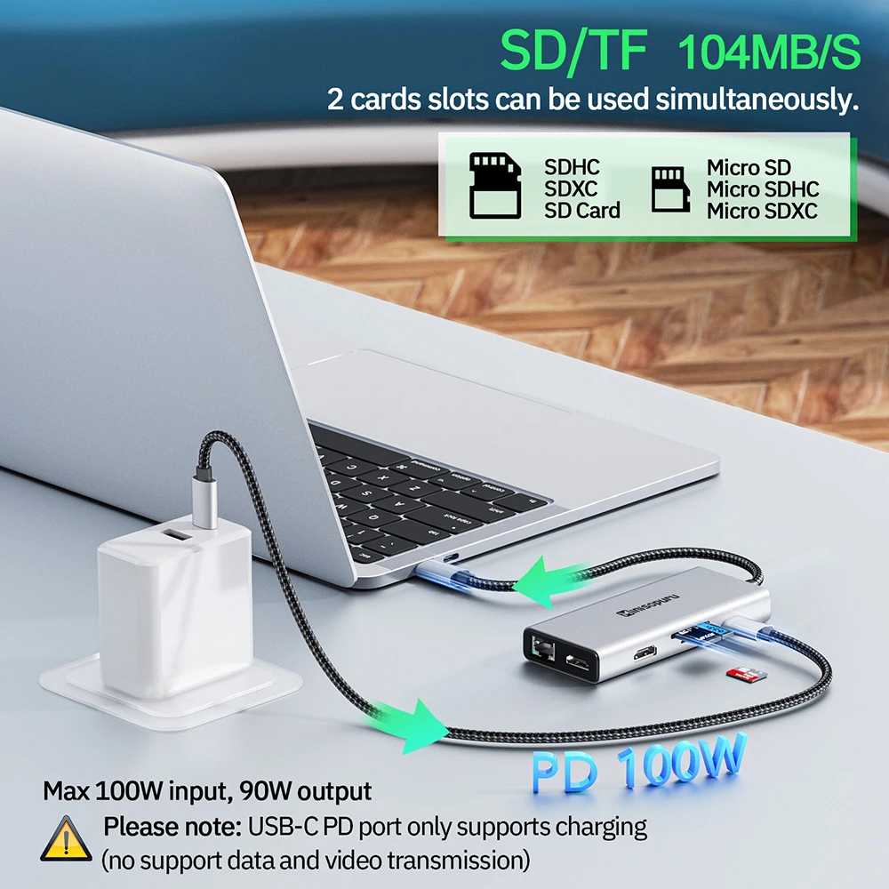 USB C ŷ ̼  ,  4K @ 60Hz RJ45 PD100W SD/TF USB ƼƮ , ƺ  9  1 USB C 