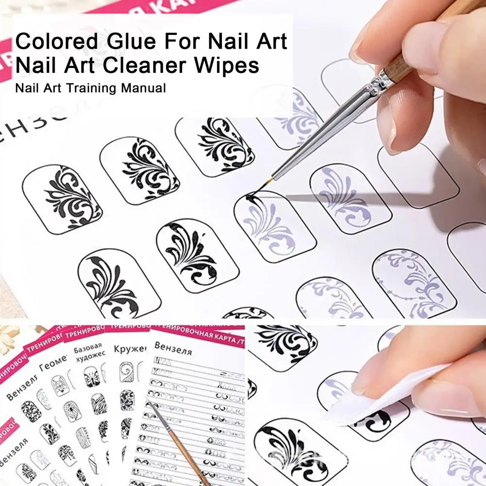 12Pcs Nail Art Training Card Reusable Nail Design Practice Sheet Fingernail Pattern Template Exercise Book Manicure Drawing Tool 2