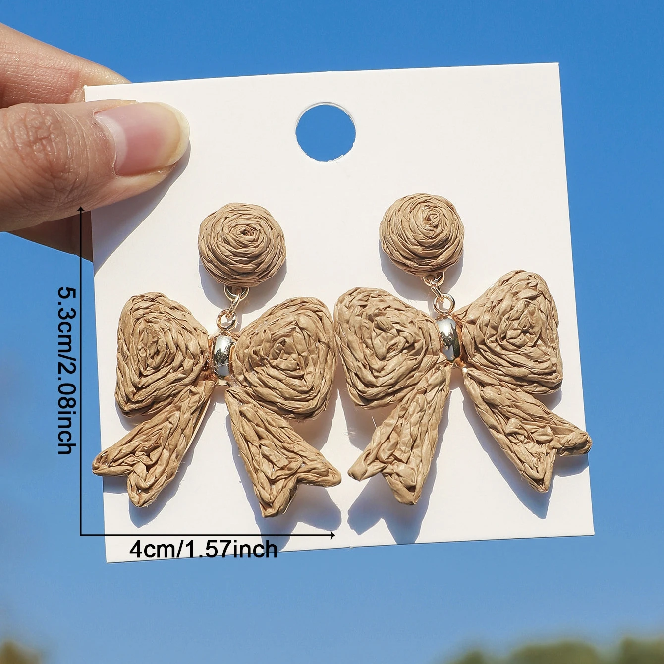 Bohemain Elegant Handmade Raffia Bowknot Drop Earrings for Women Sweet Geometric Rattan Knit Earrings Summer Party Jewelry Gift