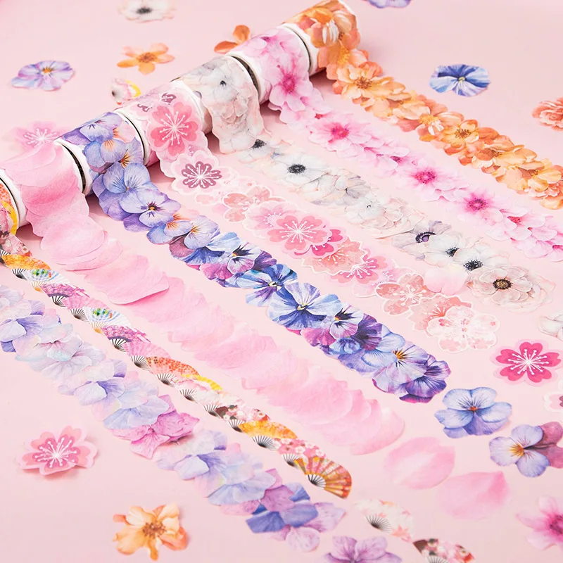 

3.5cm*2m Romantic Flowers Blooming Washi Tapes Masking Tape Scrapbooking Diy Journal Stationery School Office Supplies