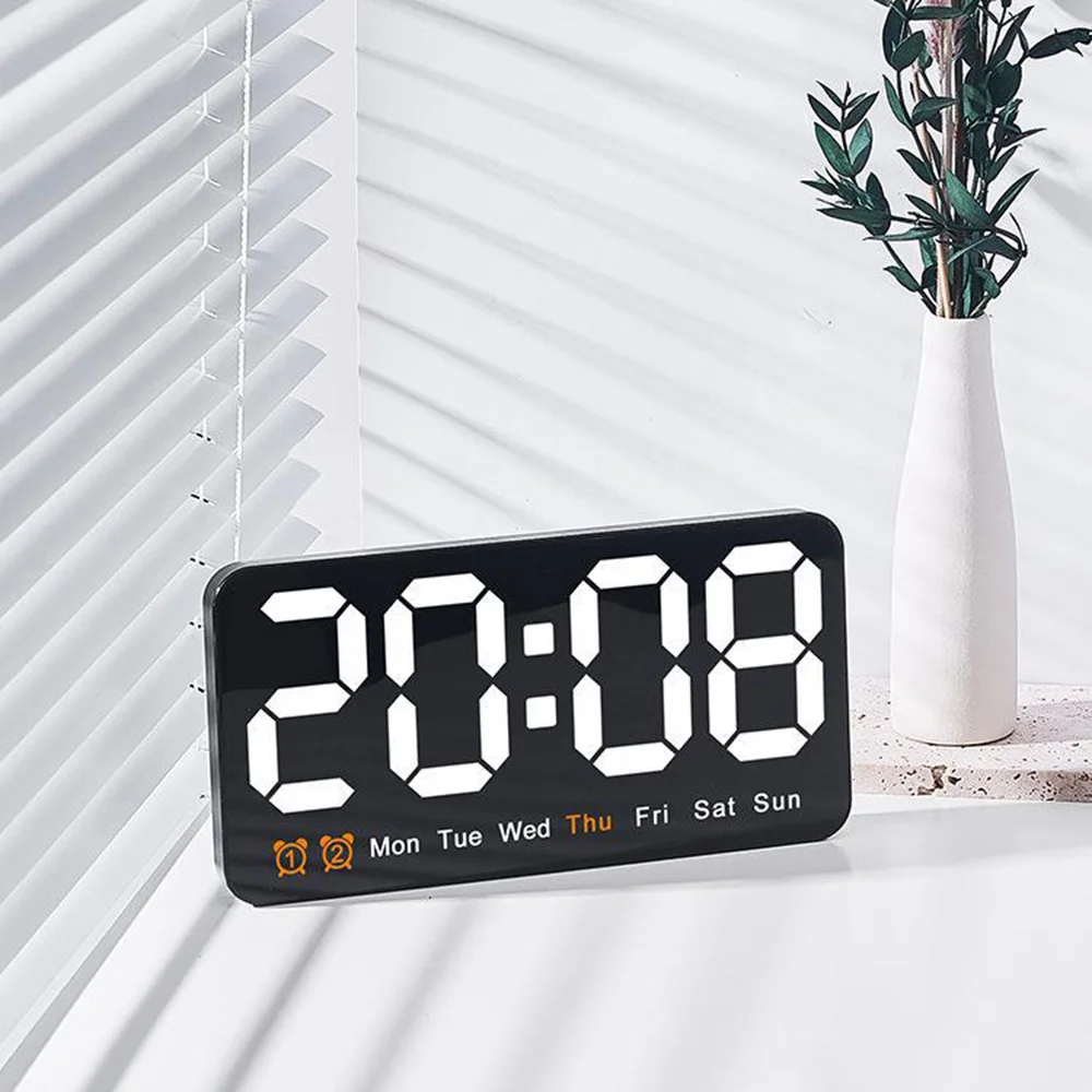 Voice Control Digital Wall Clock Temperature Date Week Display Table Clock Electronic LED Wall 12/24H Dual Alarm