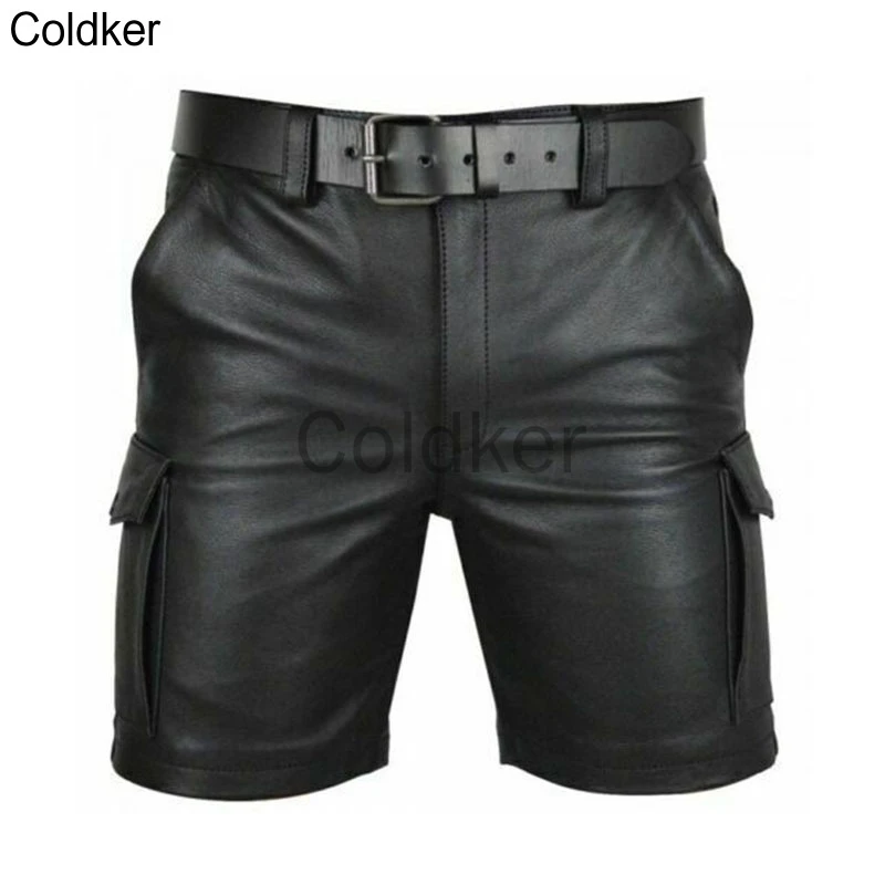 Summer Streetwear Trend Men PU Faux Leather Shorts with Pockets Nightclub Wear Casual Fashion Shorts (Not Include Belt) S-5XL casual shorts for men