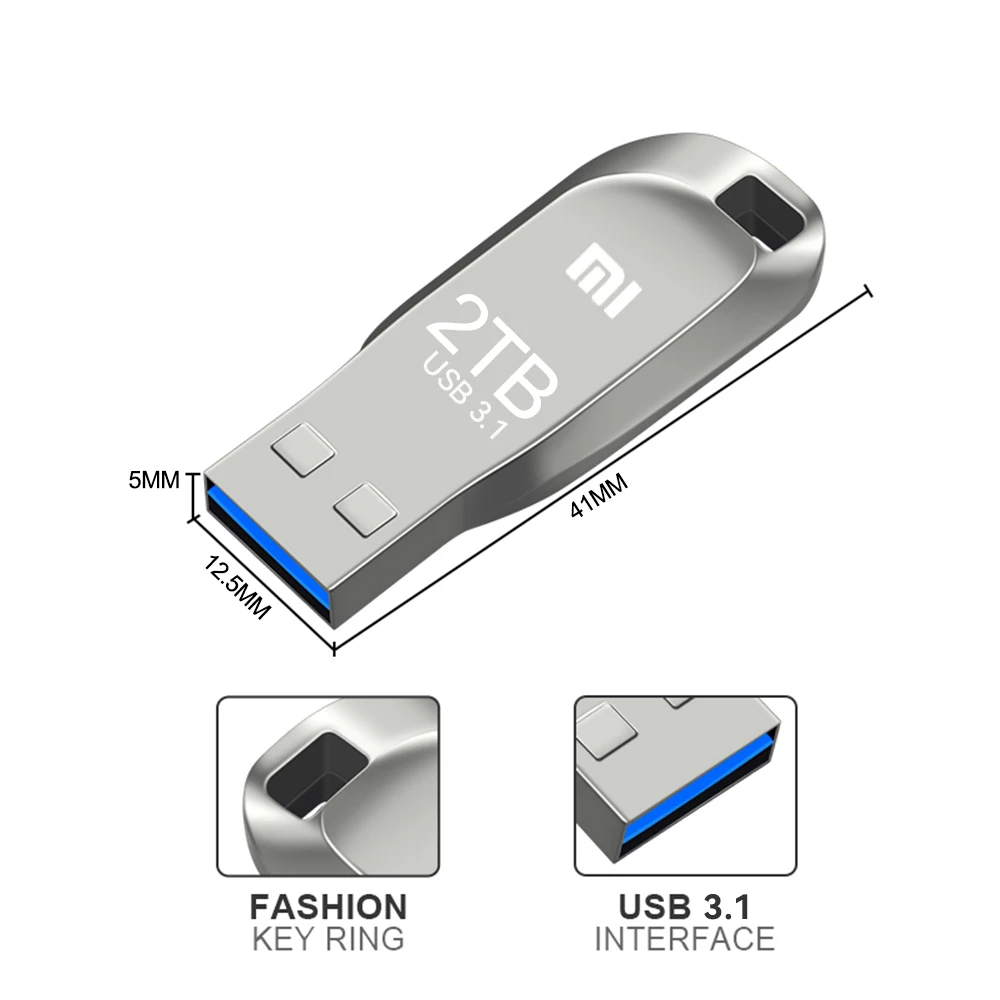 flash drive Xiaomi 2TB USB 3.1 Pen Drive 2TB USB Flash Drives 1TB High Speed Waterproof Flash Disk Upgraded Type-c Adapter