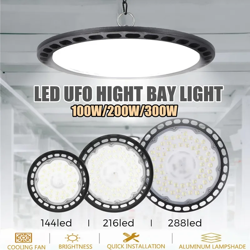 Led High Bay Light 300W 200W 100W UFO Warehouse Workshop Garage Light Industrial Lamp Workshop Highbay Lighting AC180-240V