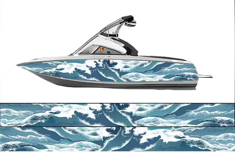 

Green Ocean Wave Ripple Printing Fishbone Graphic Vinyl Waterproof Boat Wrap Decal Decoration Fits Any Boat Custom Image & Size