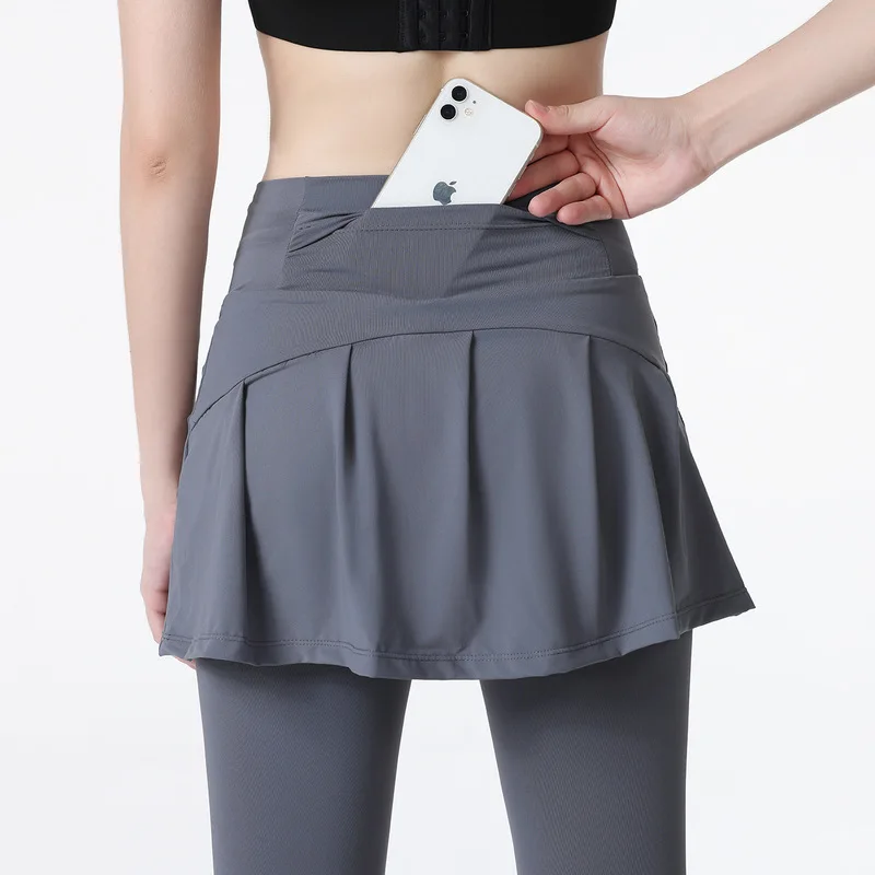 Large Size Fake Two Piece Women's High Waist Sports Leggings for Running Fitness Yoga