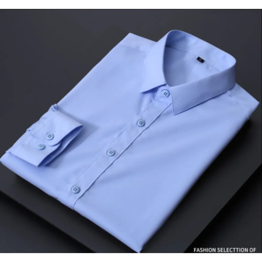 Nuova versione coreana a maniche lunghe slim fi tinta unita non stirabile da lavoro professionale per ragazzi da uomo_voghion.com