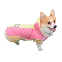  Pet Dog Raincoat Two-legged Reflective Short-legged Dog Walking Dog Clothes In Rainy Day Labrador Raincoat Coat 
