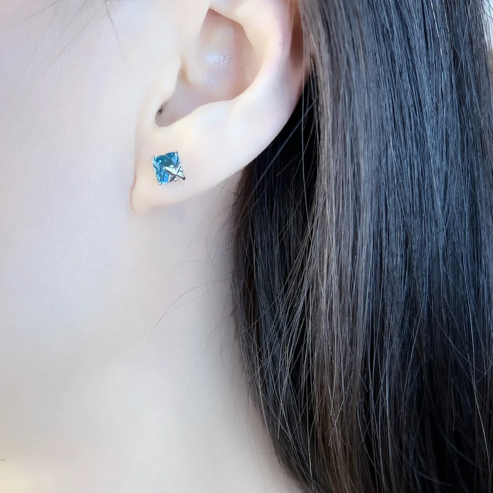 Ohrstecker Aquamarinblauer Stein mit Stern, Europa, eleganter feiner Schmuck für Frauen, 2022 Sommer, trendiges Geschenk aus 925er Sterlingsilber – Detail 2