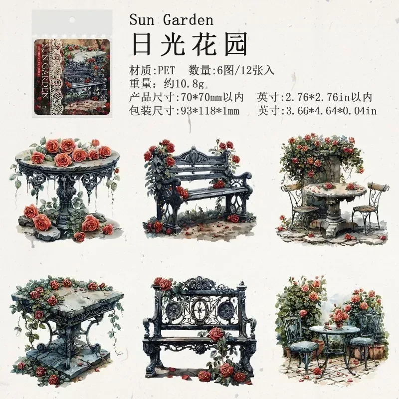 12sheets PET Decorative Paper Handbook Stickers Gothic Park Material Decoration Collage base 188*93mm