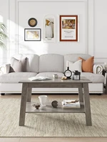 Table basse rustique en bois de style farmhouse avec étagère de rangement, petite table d'appoint rectangulaire pour salon, montage facile 4
