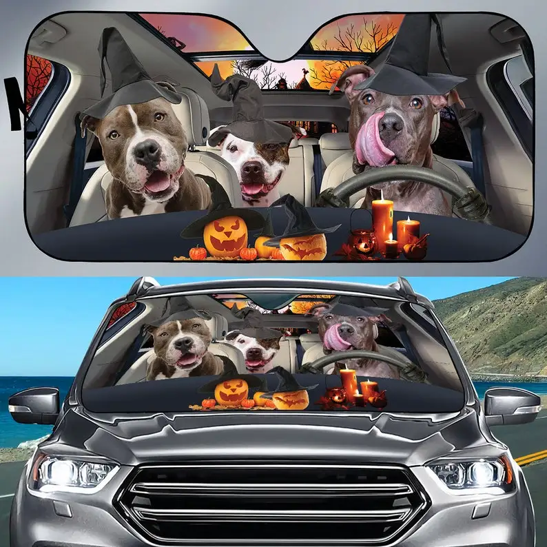 

Pitbull Halloween Car Auto Sun Shade, Car Shade Front Windshield, Halloween Decoration FBMH150801