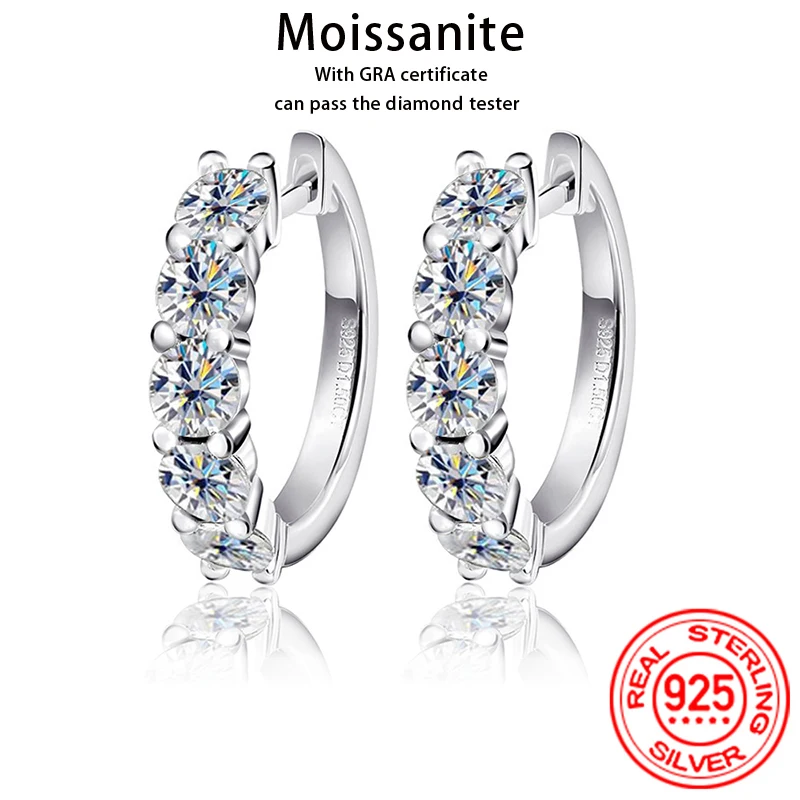 Orecchini a cerchio con moissanite, orecchini a cerchio a forma di U in