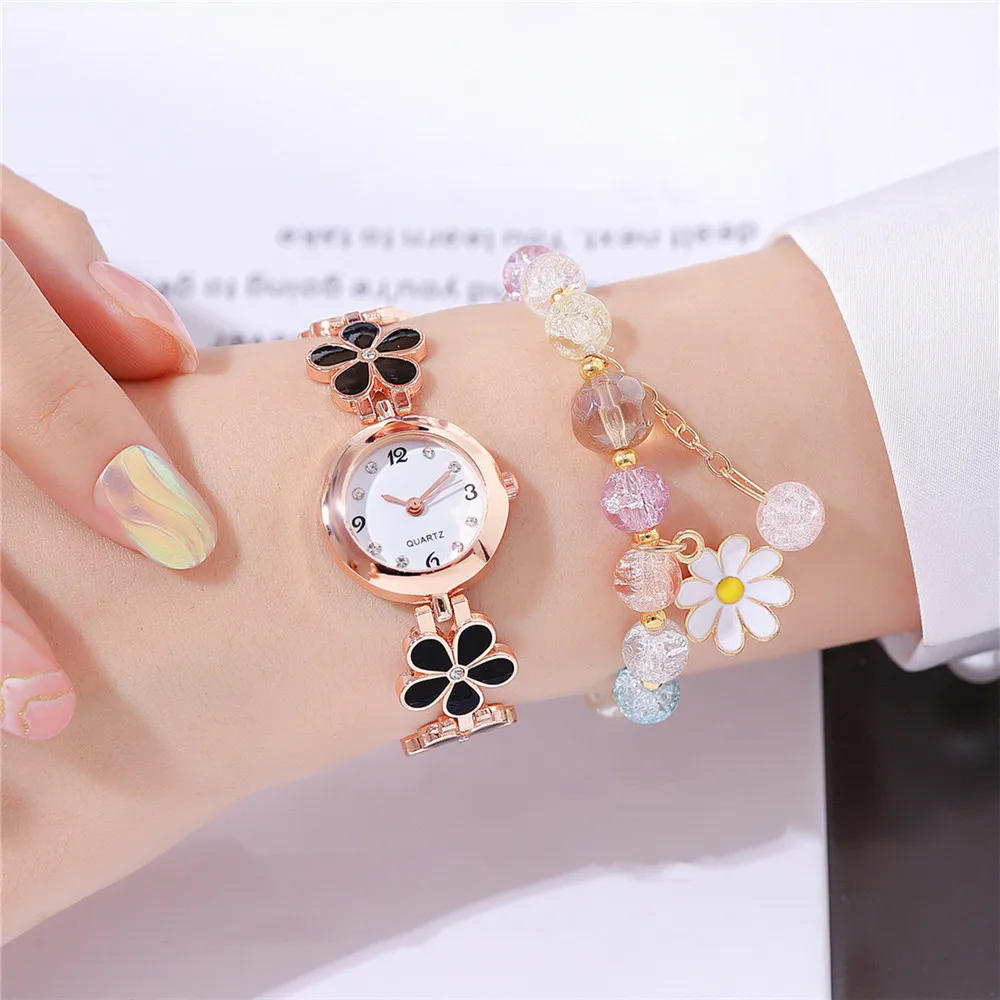 Ladies Sweet Flower Style Quartz Watch, Kirchen Stone Bracelet_voghion.com