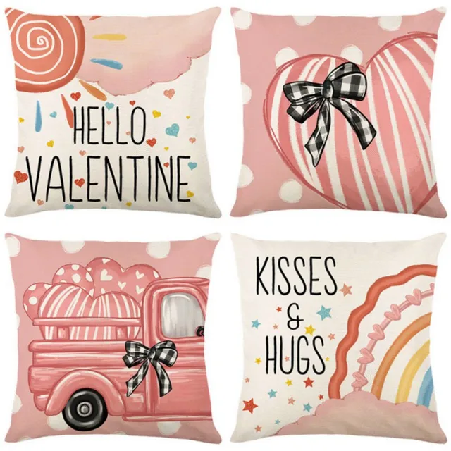 Valentines Day Decorative Pillow Covers 18x18 Set of 4 Love Heart Pillowcase Throw Cushion Case for Sofa Couch Valentine Decor 5