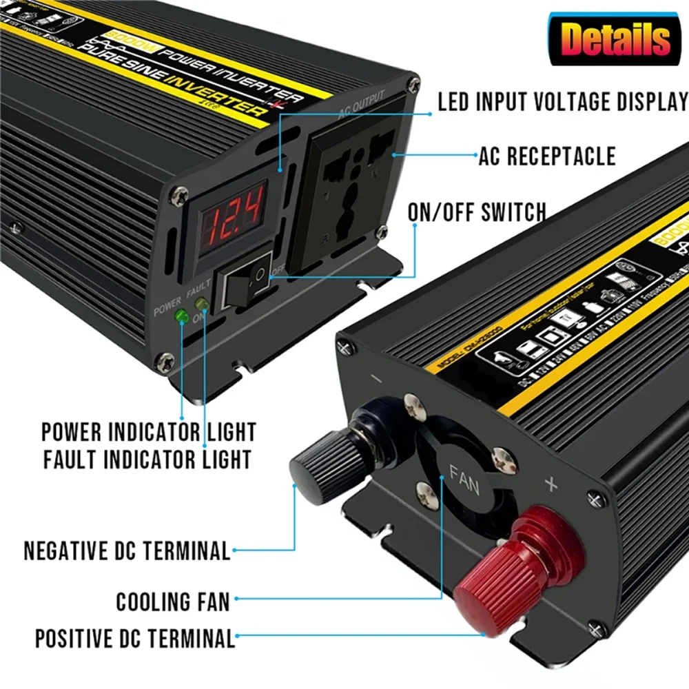  4000W Pure Sine Wave Inverter,24V to 220V, Power Voltage  Transformer,LCD Display,with Battery Cable,Multiple Protection,24V-220V-4000W  : Automotive