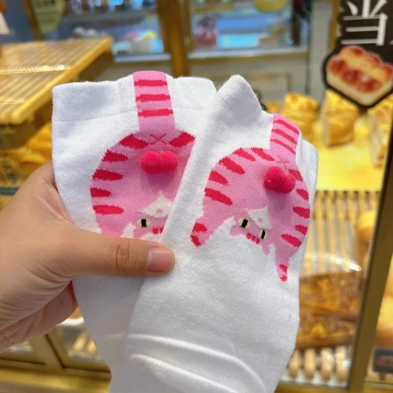 1/2/4 Paar Lustige Damensocken mit Abstraktem 3D-Katzen-Ei-Muster, Weiche Bequeme Katzen-Po-Bedruckte Niedliche Mittellange Socken – Detail 6