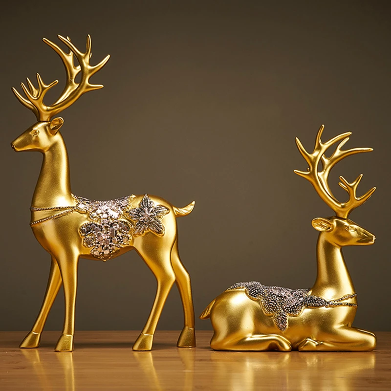 

Office Desk Ornaments Gift Resin Statue Feng Shui Golden Deer swan Statue Decoration Success Home Crafts Lucky Wealth Figurine