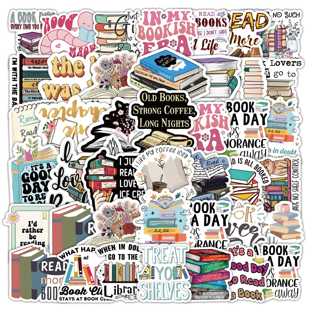 10/50pcs Cartoon Book Worm Book Reading Stickers Notebook Diary Motorcycle Skateboard Computer Decal Luggage Graffiti Sticker 4