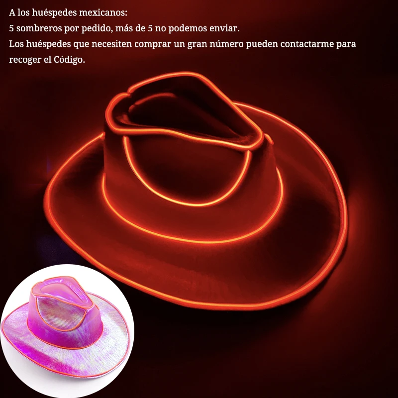 thumbnail image 1 of Sombrero de vaquero con luz LED brillante para fiesta de cumpleaños, sombrero de vaquera para novia, gorra de vaquera luminosa para discoteca, accesorios para despedida de soltero, sombrero de neón, s, 1 of 5