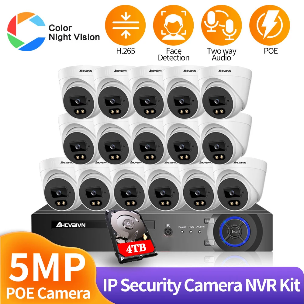 

16CH 5MP 8MP POE NVR Kit XMeye Security Camera System Two Way Audio H.265 Dome IP Camera Indoor P2P CCTV Video Surveillance Set