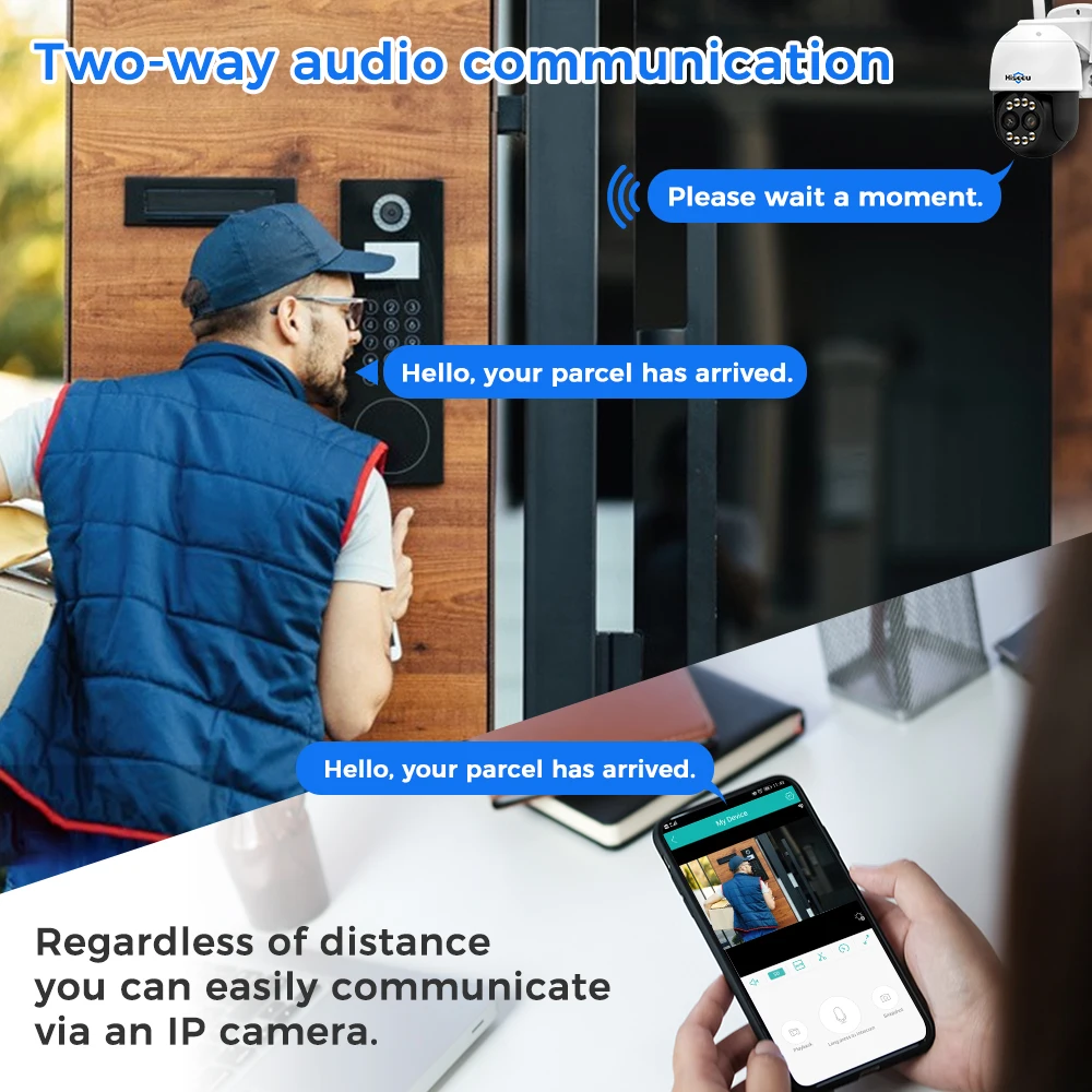 Hiseeu 4MP Dual Lens PTZ Wifi IP Camera 8X Zoom Outdoor HD Full Two-Way Voice Human Detection Video Surveillance Cameras 5V 3