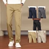 Autumn Classic Style Men's Beige Business Straight Casual Pants Stretch Cotton High Waist Solid Brand Trousers Khaki Green Black