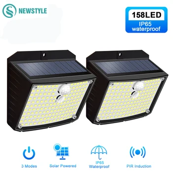 158 LED 태양광 벽 조명, 야외 보안등, 모션 센서, 방수 3 가지 모드, 안뜰 벽 램프, 정원 장식 차고 램프