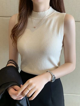 AOSSVIAO 2025 الصيف تنوعا متماسكة بلوزات بلا اكمام المرأة الأساسية الصلبة تانك القمم عادية س الرقبة سليم رقيقة تيز الإناث القمم سترة 6