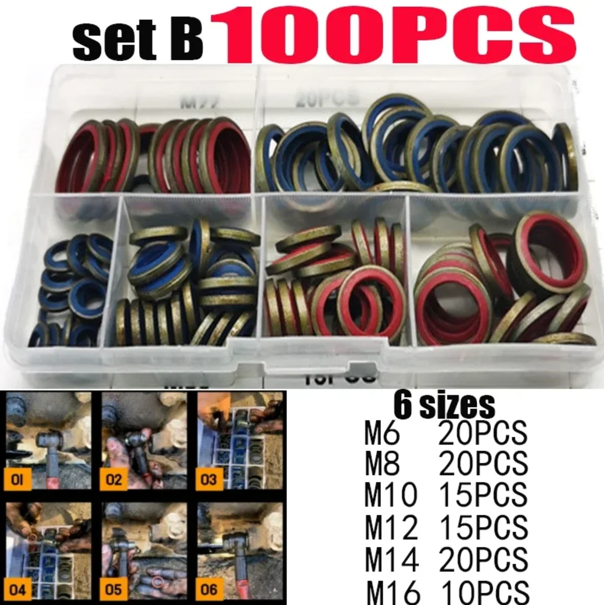 Washer Gasket Set 100/245pcs Sealing Gasket Set Oil Drain Combined Washer Seal Set M6 M8 M10 M12 M14 M16 M18 M20 M22 M24 M27 M30
