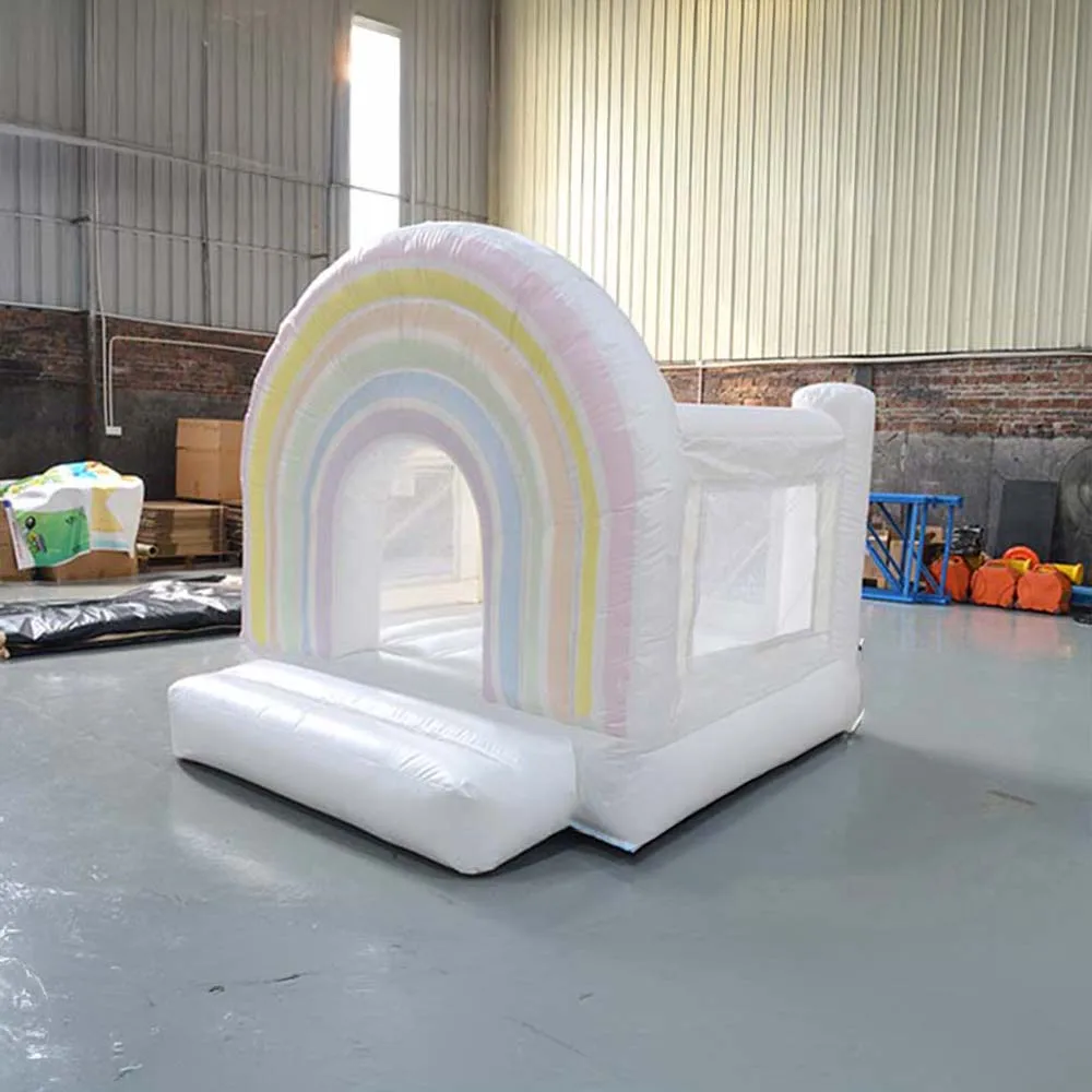 Rainbow Bounce House Inflatable Castle with Slide for Kids, Indoor Outdoor Cloud Bouncy House for Backyard Birthday Party
