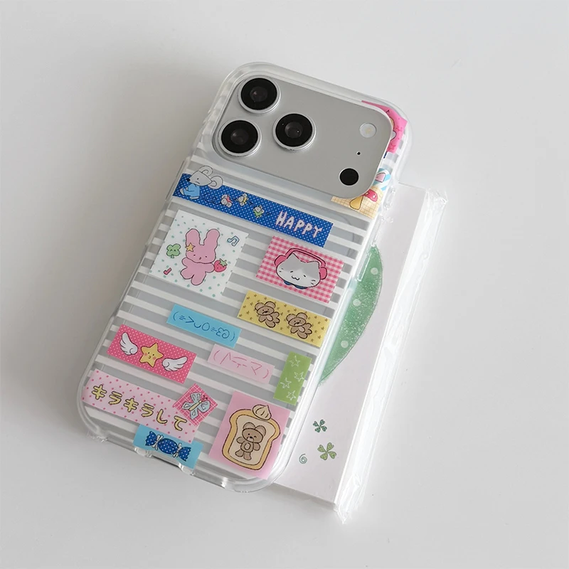 Japanese Striped Kawaii Print Shockproof Silicone Phone Case