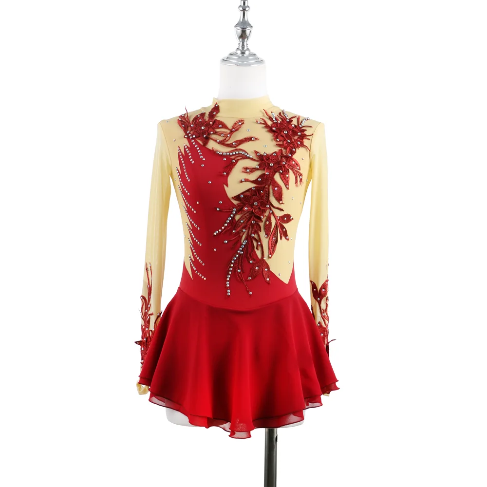 Black Figure Skating Dress Cheongsam Ice Figure Skating Skirt Beautiful Skirt Stereo Lace Flower Girl/Woman