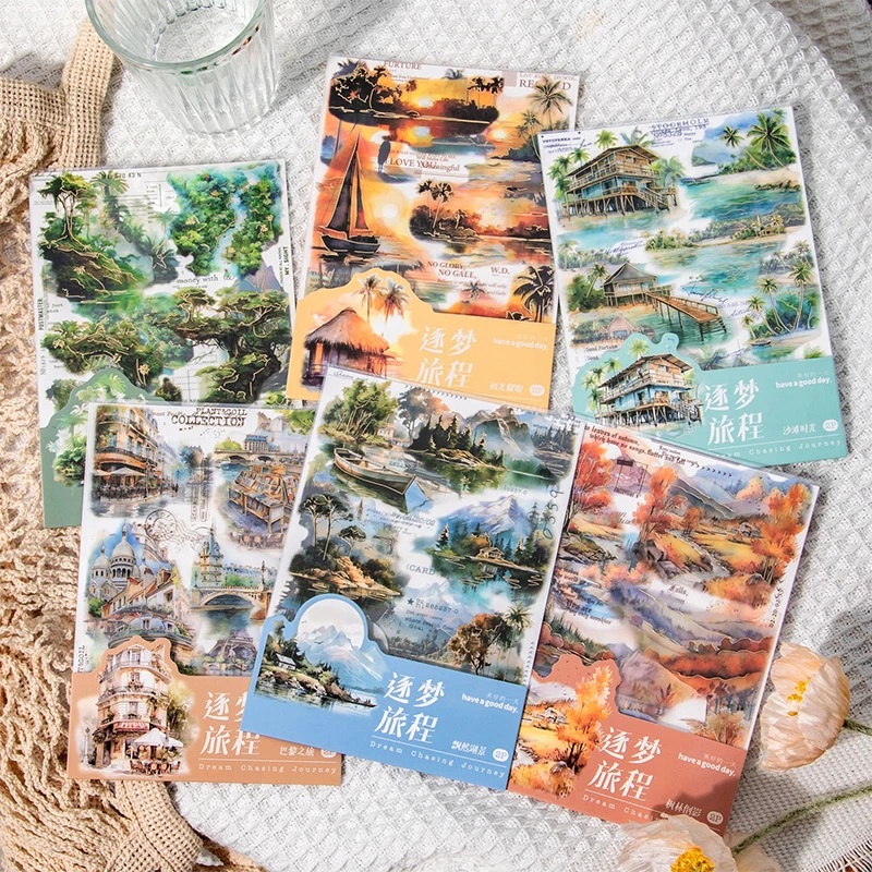 2Sheet PET Bronzing Sticker Chinese style Landscape Stationery Stickers Aesthetic Decorative Scrapbooking Diary Album Labels
