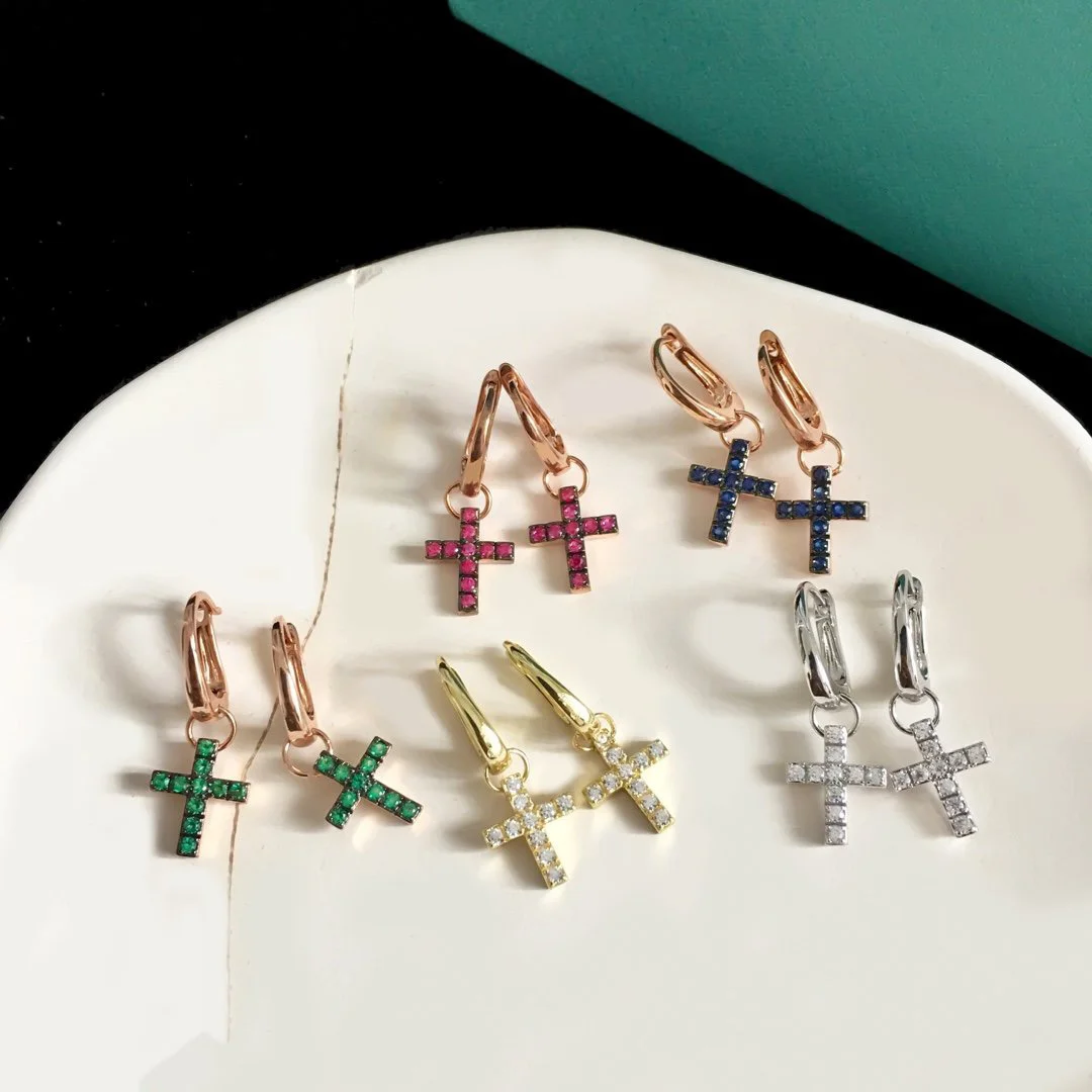 2022 Hot Trend Brand Five Color Cross Color Diamond Earrings Ear Studs Everyday Wear Versatile Jewelry Atmosphere