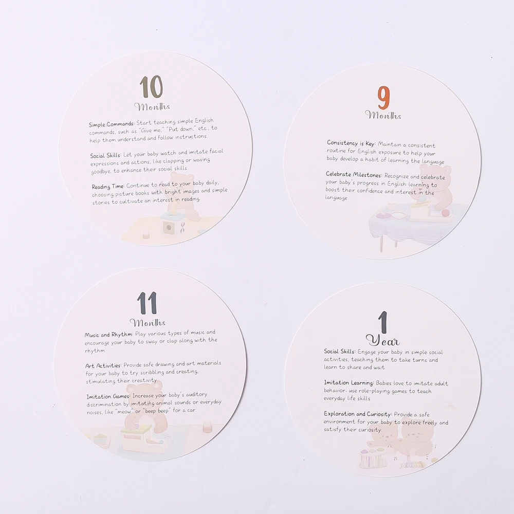 12pc Baby Laufleistung Stück Baby Foto Fotografie Zubehör Neugeborenen Geburtstag Geschenke Souvenir Niedlichen Bären Druck Wachstum Gedenken – Detail 19
