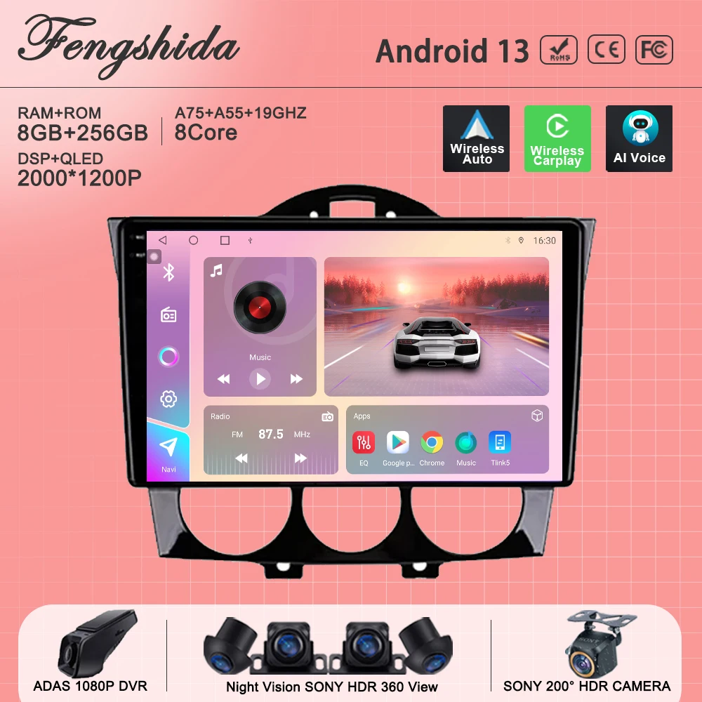 

Android 13 для Mazda RX-8 RX 8 RX8 SE 2003 - 2008 автомобильное радио, мультимедийный плеер, навигация GPS, без DVD, экран 2DIN, без DVD