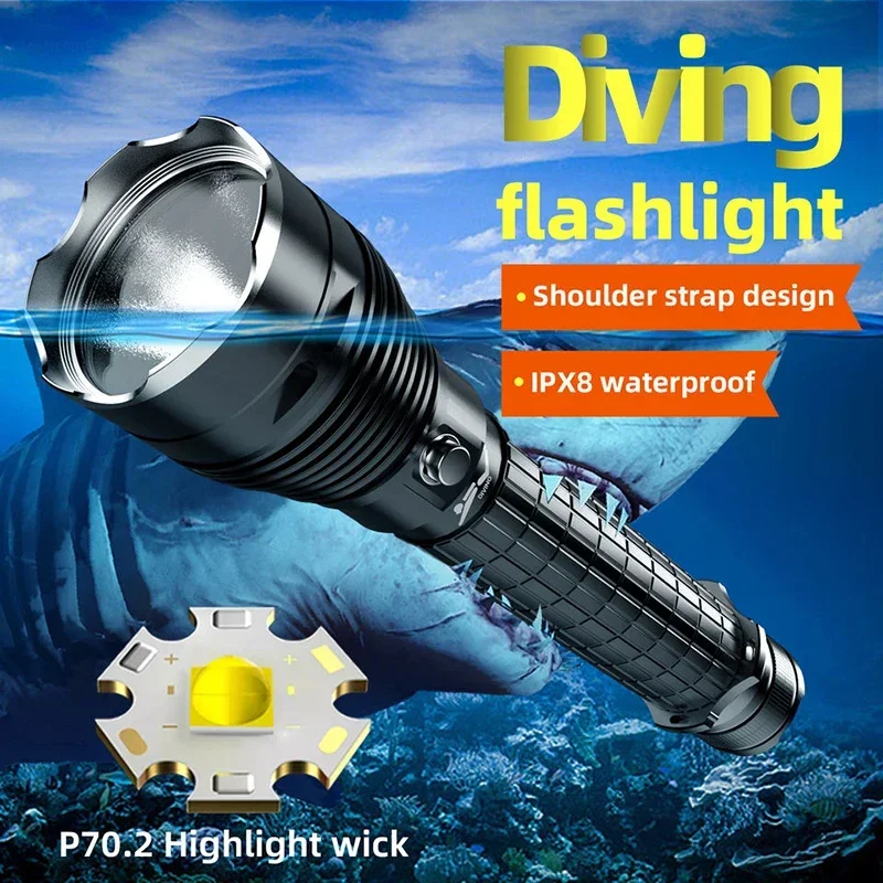 

XHP70 Scuba Diving Flashlight 2000 Lumen IPX8 Waterproof Underwater LED Submarine Lights 3 Modes Torch Magnetic Switch Anti-Skid