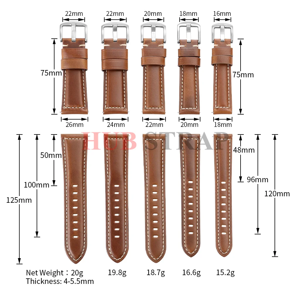 Vintage Leather Oil Wax Discoloration Watchband - Universal Replacement Sport Strap