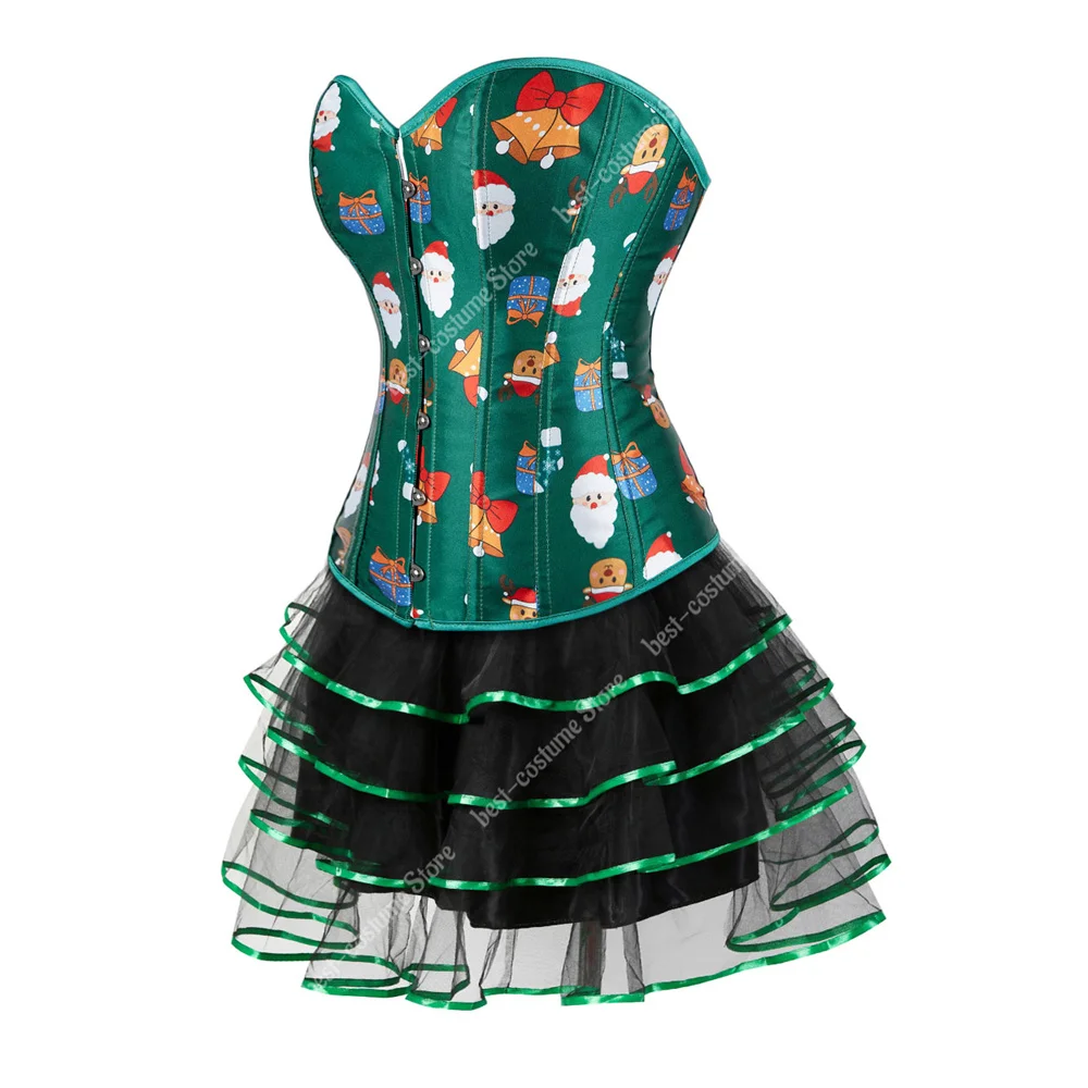 Green Corset Dresses Plus Size Christmas Corset Santa Costume cosplay  Sexy Overbust Corset New Year Party Outfits