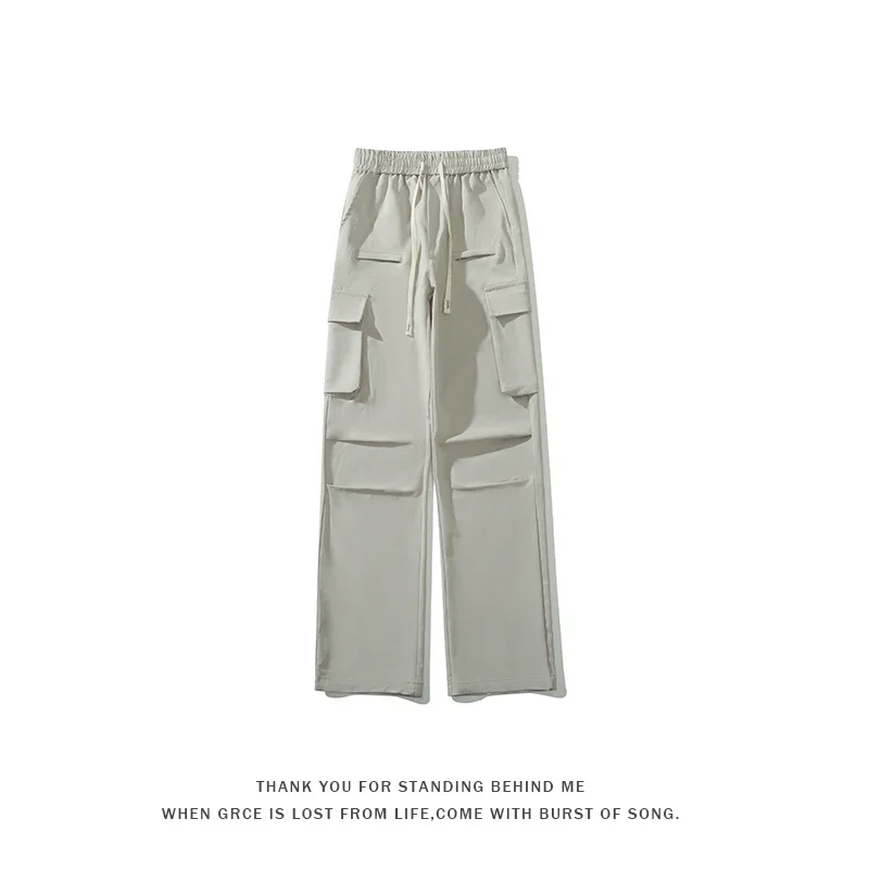 Men's Cargo Pants Fashion High Street Large Pockets Design Solid Colour Large Size Wide Leg Trousers