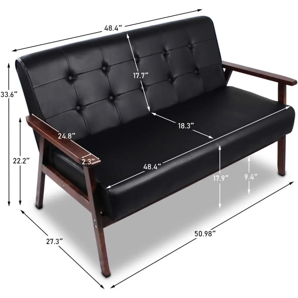 Description Picture 3 of itemMid-Century Retro Modern Accent Chair Wooden Arm Upholstered Tufted Back Lounge Chairs Seat