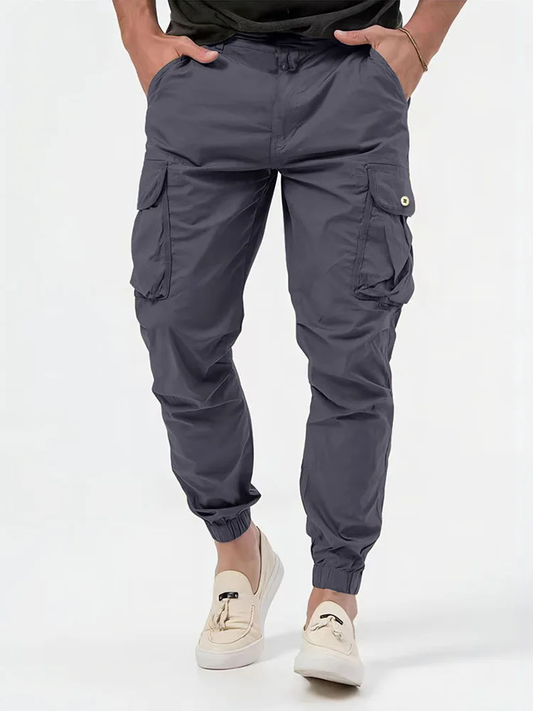 New Men Solid Pocket Loungewear Cargo Pants Spring Summer Fashion Holiday Male Daily Style 2023 Trousers Streetwear Dropshipping