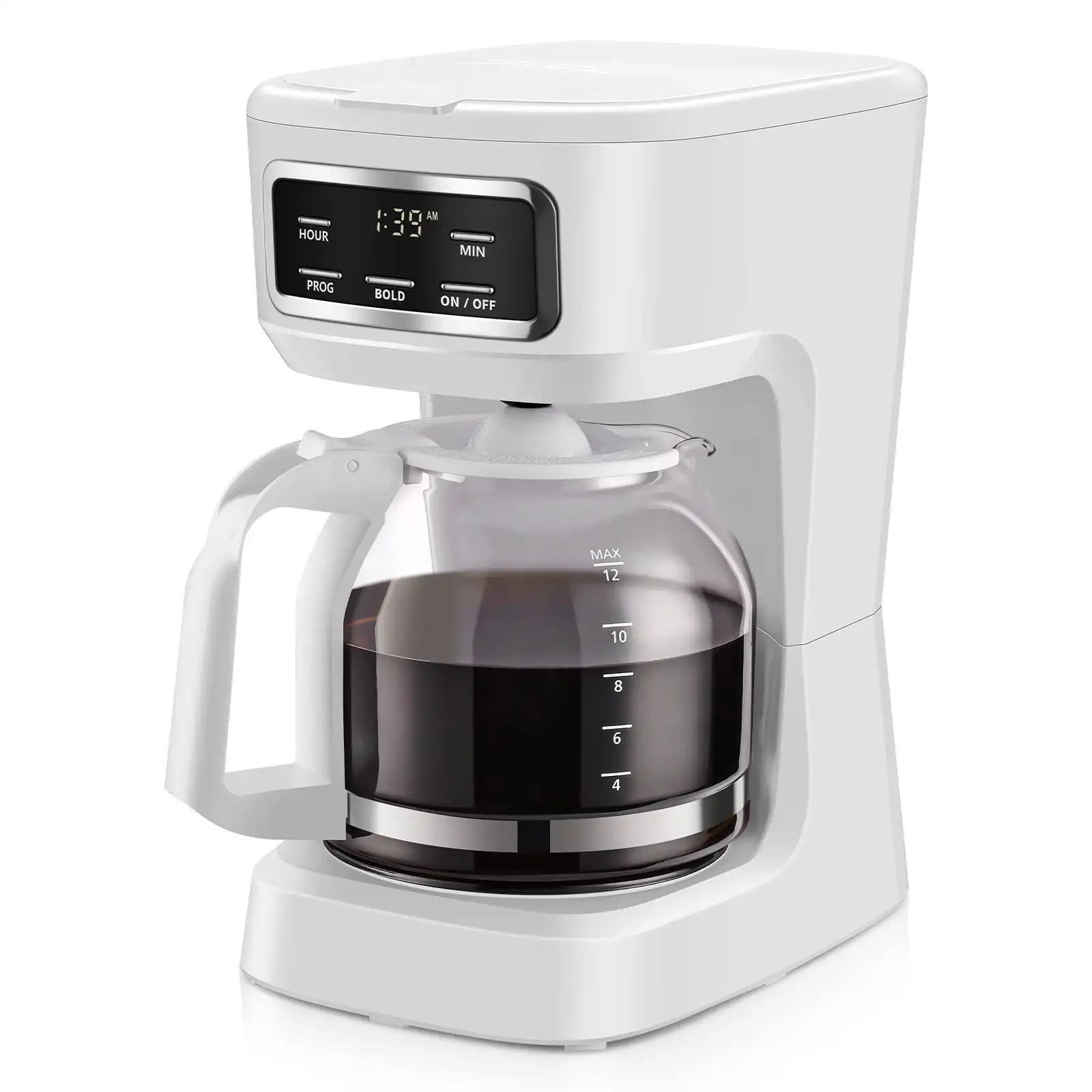 

12 Cup Programmable Coffee Maker, 1.8 Liter Capacity, White