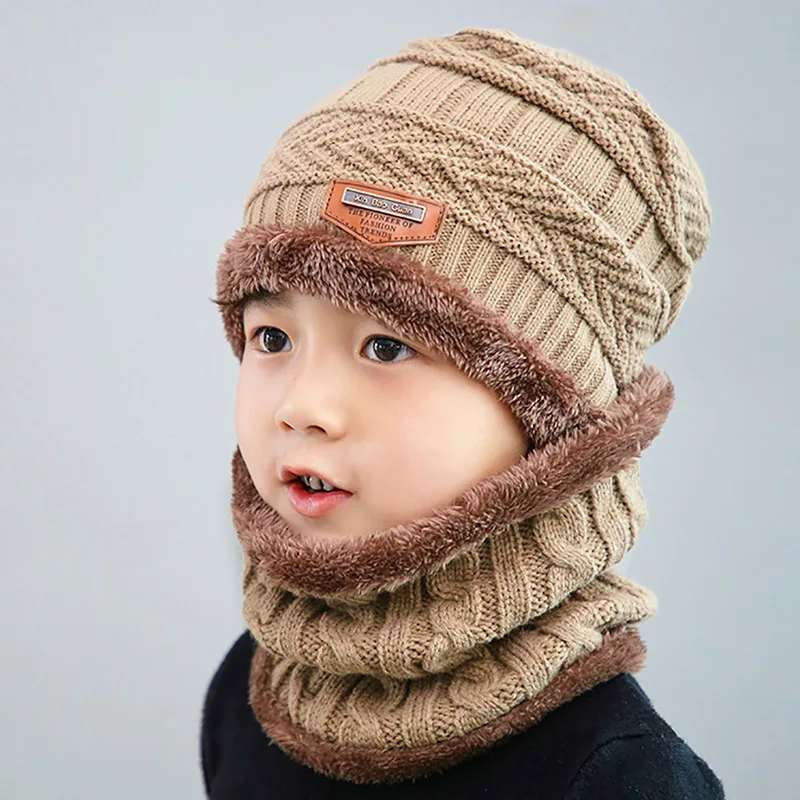 accessoriesdoll baby accessories Children Knitted Hat Winter Warm Baby Kids Cap Skullies Beanies Circle Scarf Thicken Fleece Lining For 2-12 Years Boys Girls baby accessories Baby Accessories