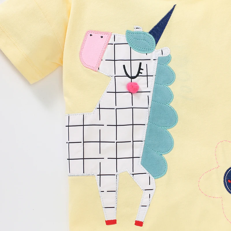 Summer Yellow Blouses Kids Clothes Baby Girls T Shirts Cartoon Unicorn Children's Clothing Cotton Tops Tees
