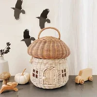 Rattan Mushroom Basket Cute Cartoon Handwoven Nut Wicker Basket Outdoor Picnic Women Tote Straw Bag Rattan Children Decoration 1