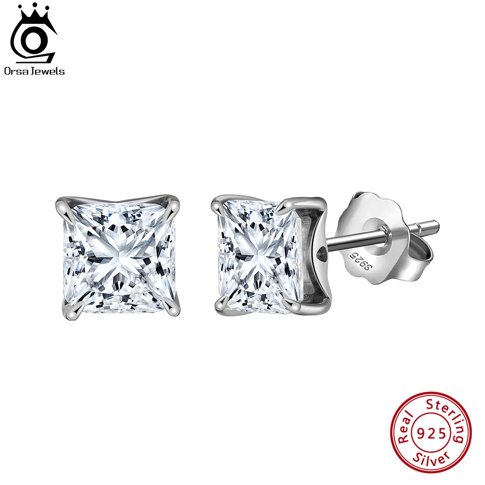 

ORSA JEWELS Real 925 Sterling Silver Solitaire Stud Earrings Brilliant 8A Premium Cubic Zirconia Wedding Jewelry LZE19