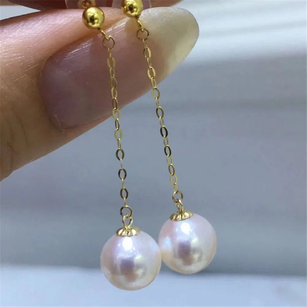 

DIY Pearl Accessories G18K Gold Jewelry Pearl Ear Studs Empty Support Wind Blowing Earline Women's Fit 7-11mm Round G237